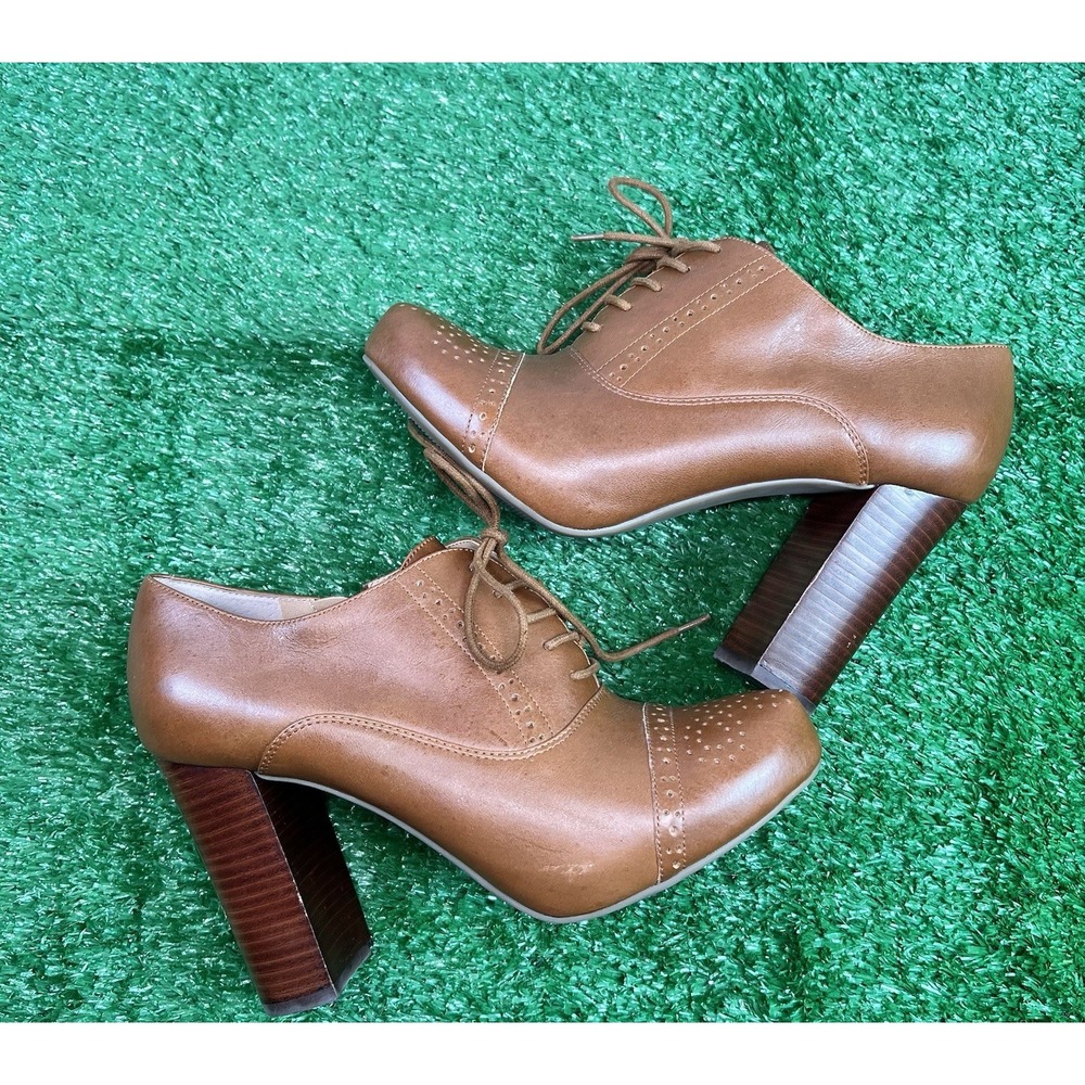 Crown Vintage Tessford Leather Block Heels 9.5 Lace Up Platform Oxfords Shoes - Picture 2 of 12